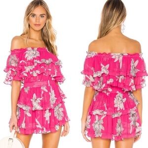MISA Los Angeles Isella Fuchsia Floral Pink Off-Shoulder Mini Dress Size Medium
